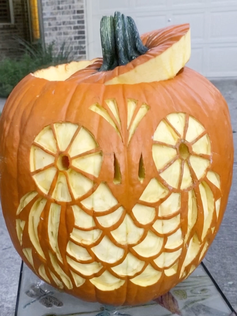 Pumpkin carved with owl design