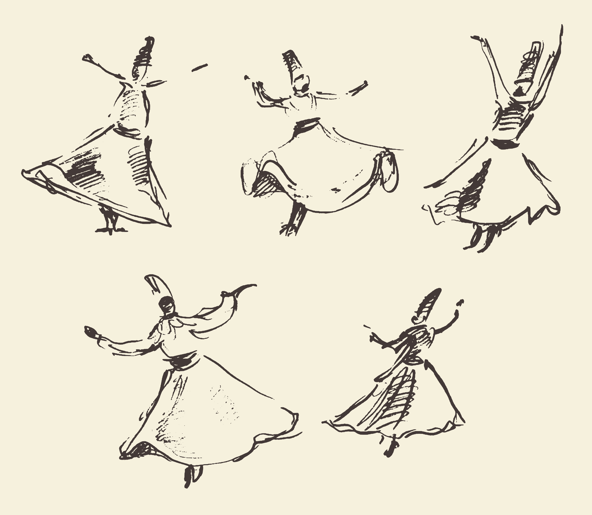Whirling dervishes mevlana sufi hand drawn sketch Sketch of whirling dervishes