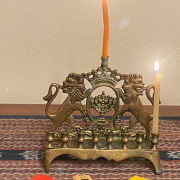 Rene's Menorah with 2 candle lit
