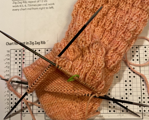 Sock knitting in progress