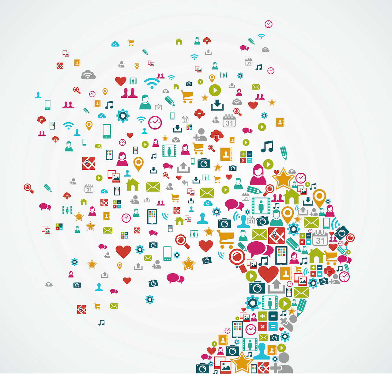 Human head with icons