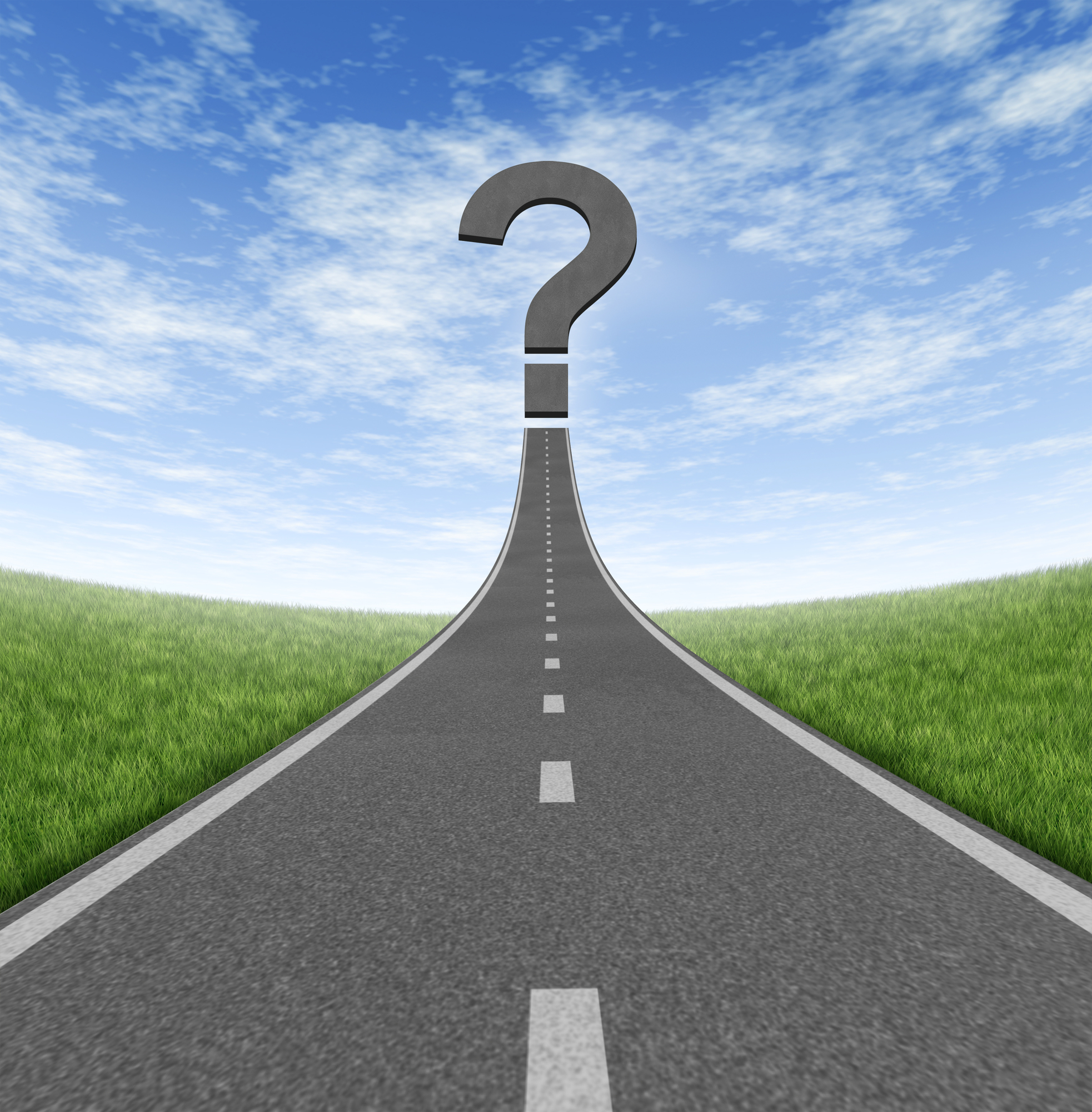 Open road with a question mark at the horizon.