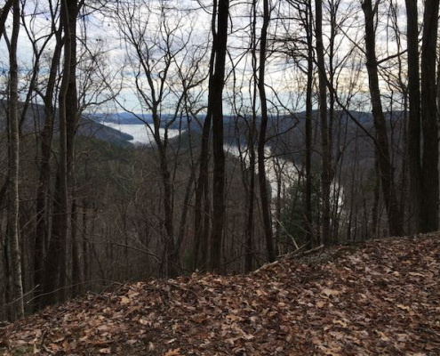 Mountain and river in winter
