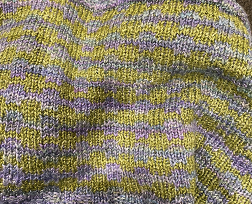 Hand knit silk fabric - blues and greens