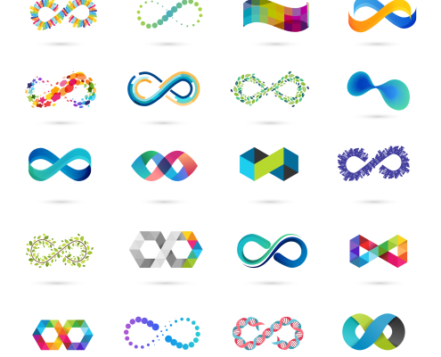 20 different, colorful infinity symbols