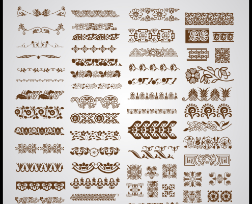 Many patterns, brown on a white background