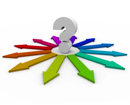 A question mark with many colored arrows - Choices